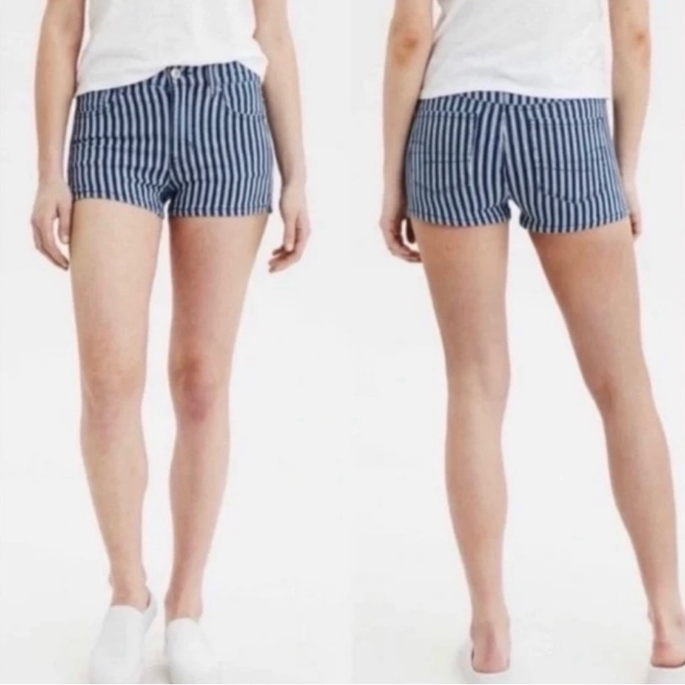 New American Eagle Hi - Rise Shortie Shorts 
Size 0,00,4,8,14,16 blue/white - Picture 2 of 7